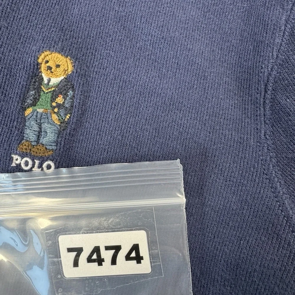 Polo Ralph Lauren Blue Polo Bear Half Zip Cotton L/S Pullover Sweater Size Large